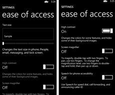 Image of Ease of Access settings on a Windows Tablet