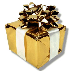 Image of a gift wrapped in gold foil