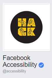 Facebook Accessibility Logo, spelling HACK with sign language