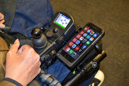 Tecla Shield on a wheelchair